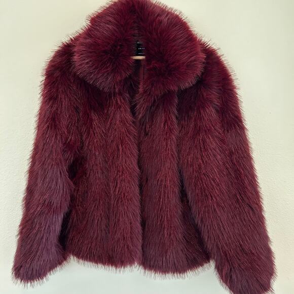 Cotton:On Women's Mimi Faux Fur Jacket Burgundy SZS/M Oversized - Picture 3 of 11